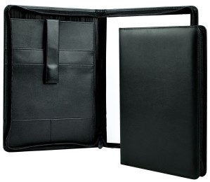 RV-Schreibmappe DIN A4 mit iPad Fach PREMIUM LEDER BOXCALF schwarz (glatt)